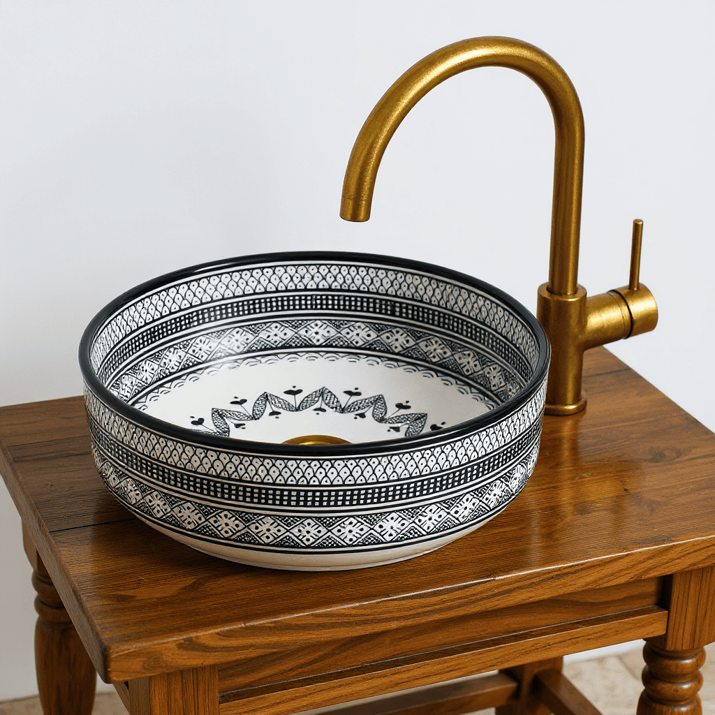 Handcrafted Moroccan Ceramic Sink – Colorful Vessel Basin for Bathroom  |  Bathroom Sink