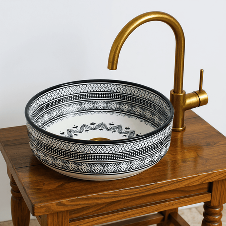 Handcrafted Moroccan Ceramic Sink – Colorful Vessel Basin for Bathroom  |  Bathroom Sink
