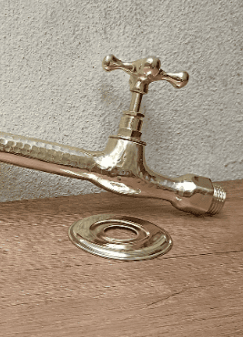Artisan Crafted Solid Brass Garden Faucet - Handmade, Hammered Vintage Design