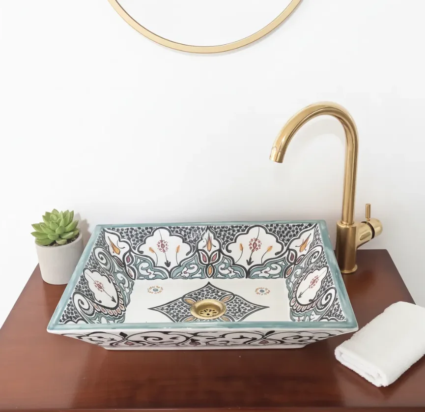 Moroccan Ceramic Sink | Handmade Rectangular Farmhouse Basin | Free Shipping