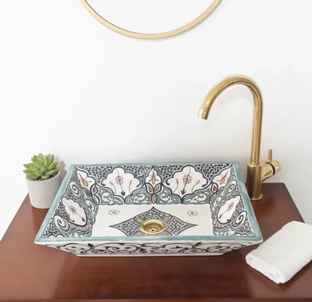 Moroccan Ceramic Sink | Handmade Rectangular Farmhouse Basin | Free Shipping