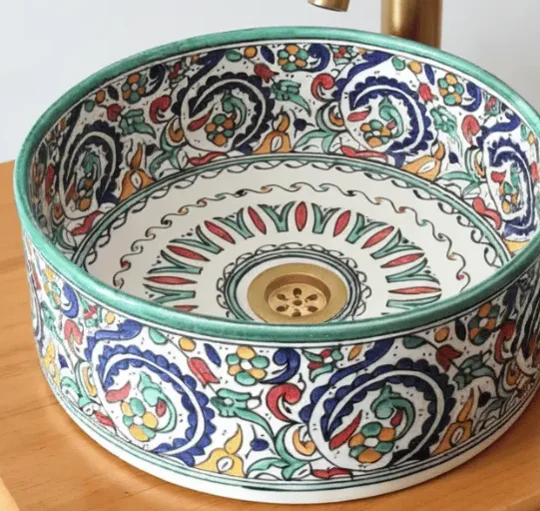Moroccan Hand-Painted Ceramic Sink | Artisan Bathroom Vanity Centerpiece