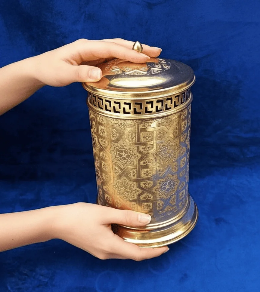 Moroccan Brass Waste Basket – Vintage Bathroom Decor, Luxury brass Trash Can