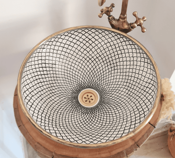 Custom Mademoroccan Sink with Brass Rim - Bathroom Vanity Centerpiece for Eco-Friendly Decor