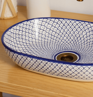 Artisanal Oval Ceramic Wash Basin, Colorful Countertop Sink