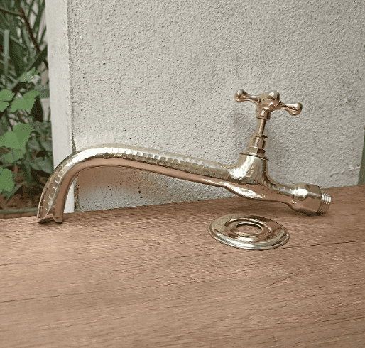 Artisan Crafted Solid Brass Garden Faucet - Handmade, Hammered Vintage Design