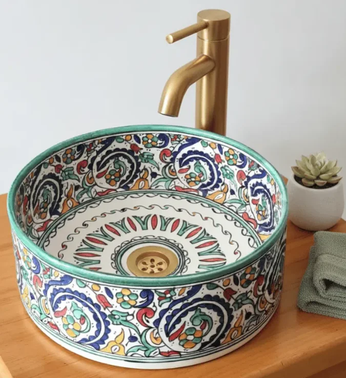 Moroccan Hand-Painted Ceramic Sink | Artisan Bathroom Vanity Centerpiece