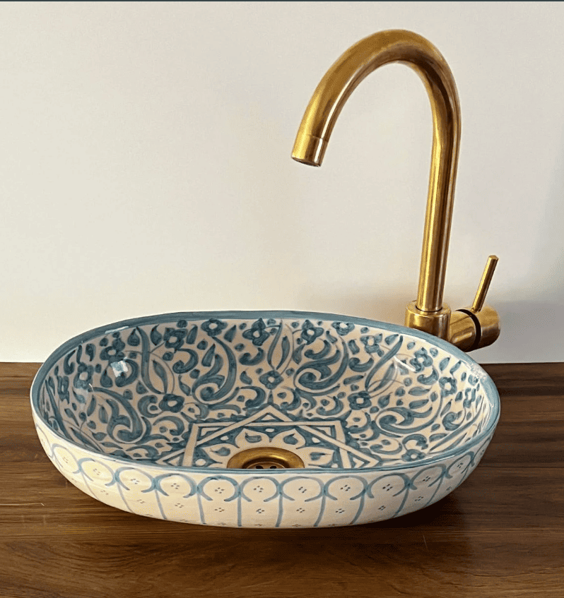 Modern Bathroom Sink: Hand-Painted Oval Ceramic Vessel