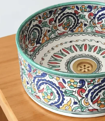 Moroccan Hand-Painted Ceramic Sink | Artisan Bathroom Vanity Centerpiece