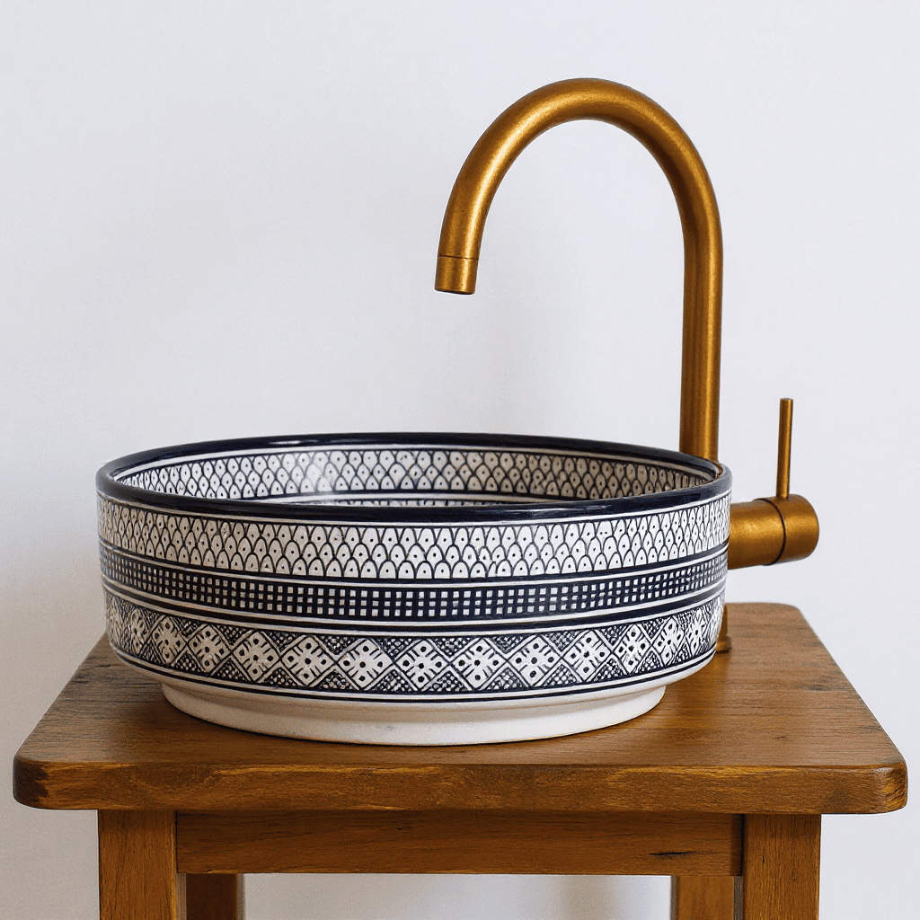 Handcrafted Moroccan Ceramic Sink – Colorful Vessel Basin for Bathroom  |  Bathroom Sink