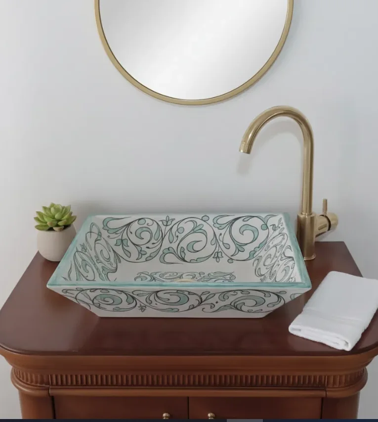 Handmade Moroccan Rectangular Ceramic Sink | Artisanal Clay Farmhouse Basin | Free Shipping