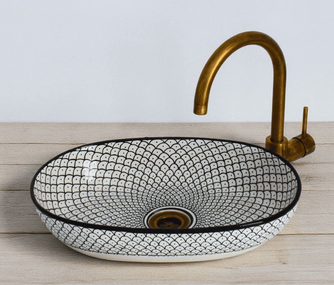 Handmade Moroccan Oval Ceramic Bathroom Sink –  Vessel Basin free shipping