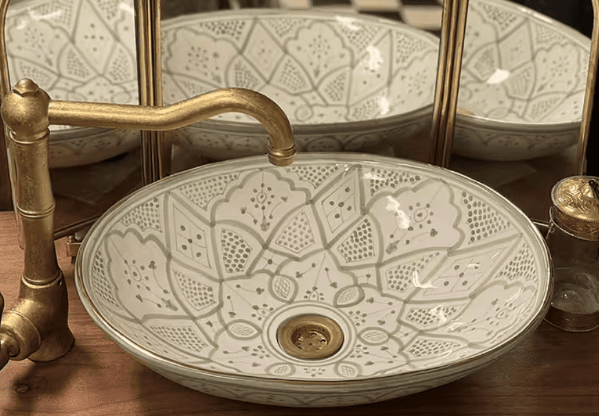 Moroccan Oval Ceramic Sink/Vessel - Hand-Painted Artisanal Basin for Bathroom