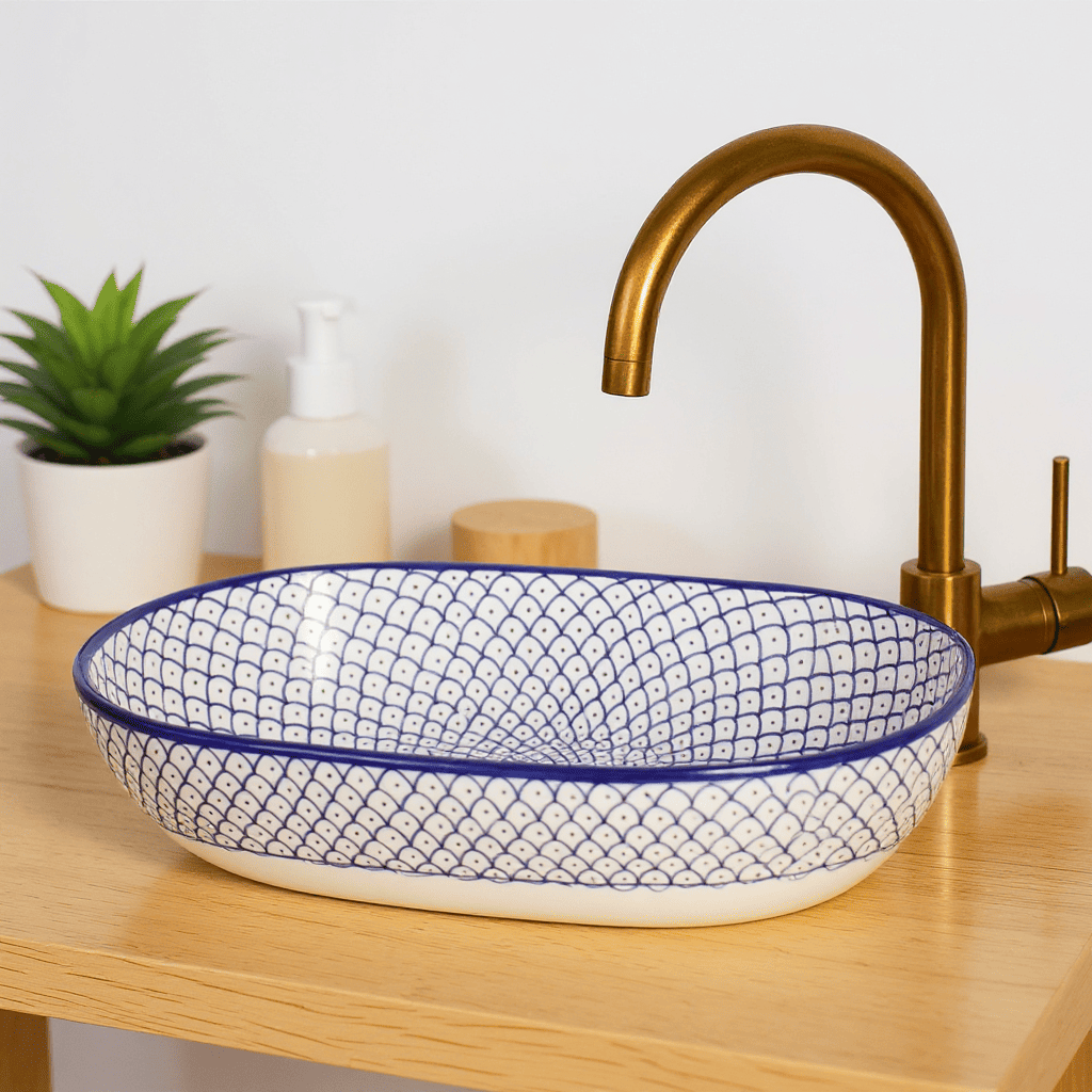 Artisanal Oval Ceramic Wash Basin, Colorful Countertop Sink