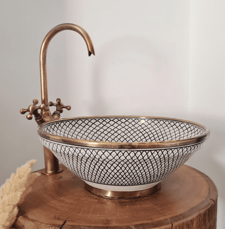 Custom Mademoroccan Sink with Brass Rim - Bathroom Vanity Centerpiece for Eco-Friendly Decor