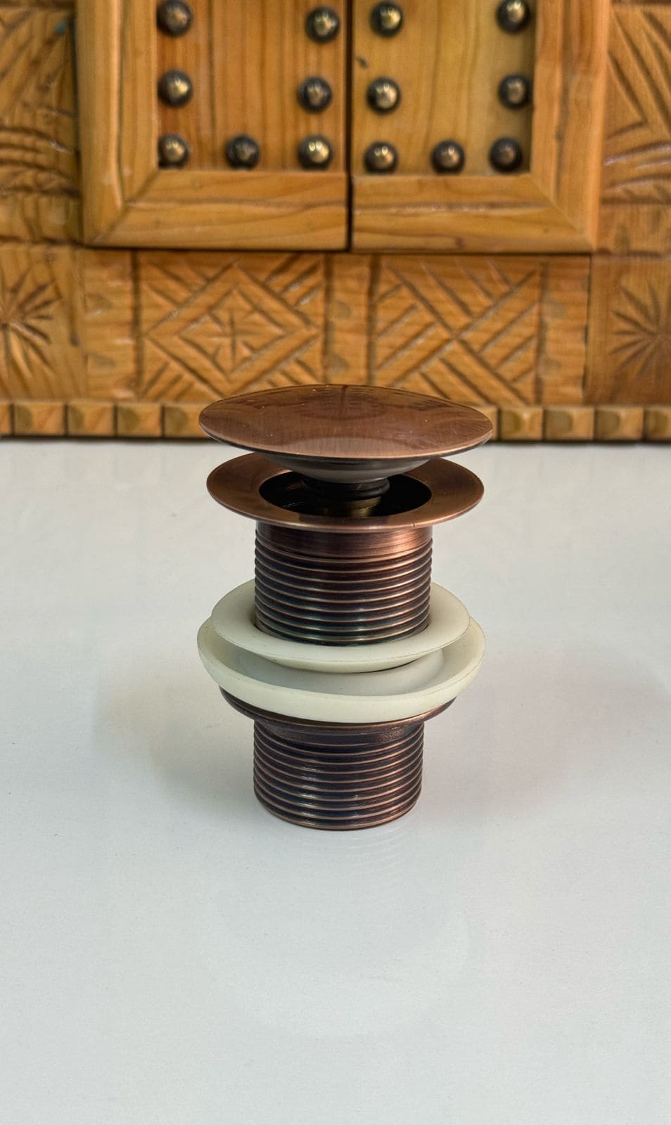 Solid Copper Sink Drain & Strainer Assembly - Brushed & Unlacquered