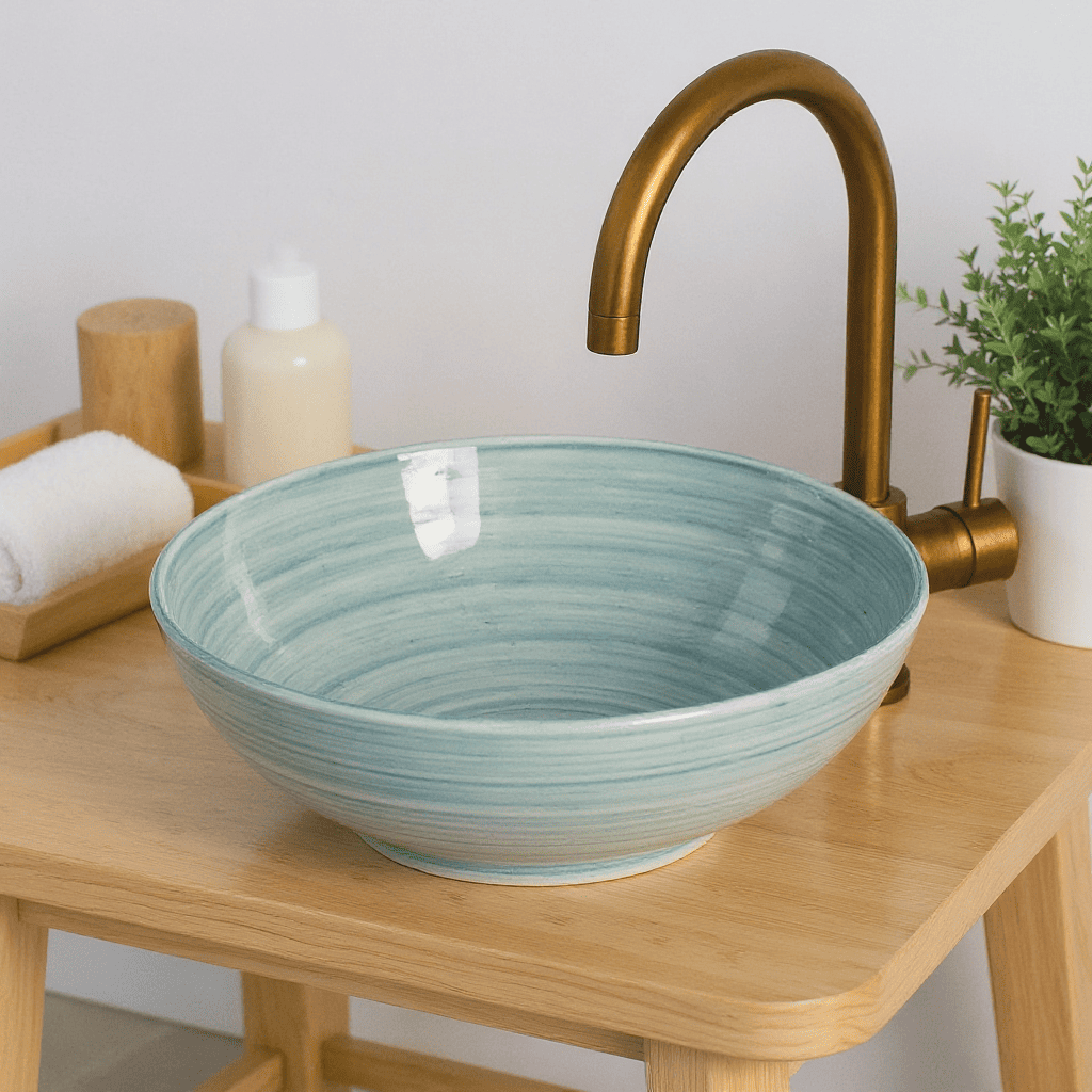 Moroccan Sink - Handmade Ceramic Basin - Artisanal Oval Bathroom Sink for Vanity