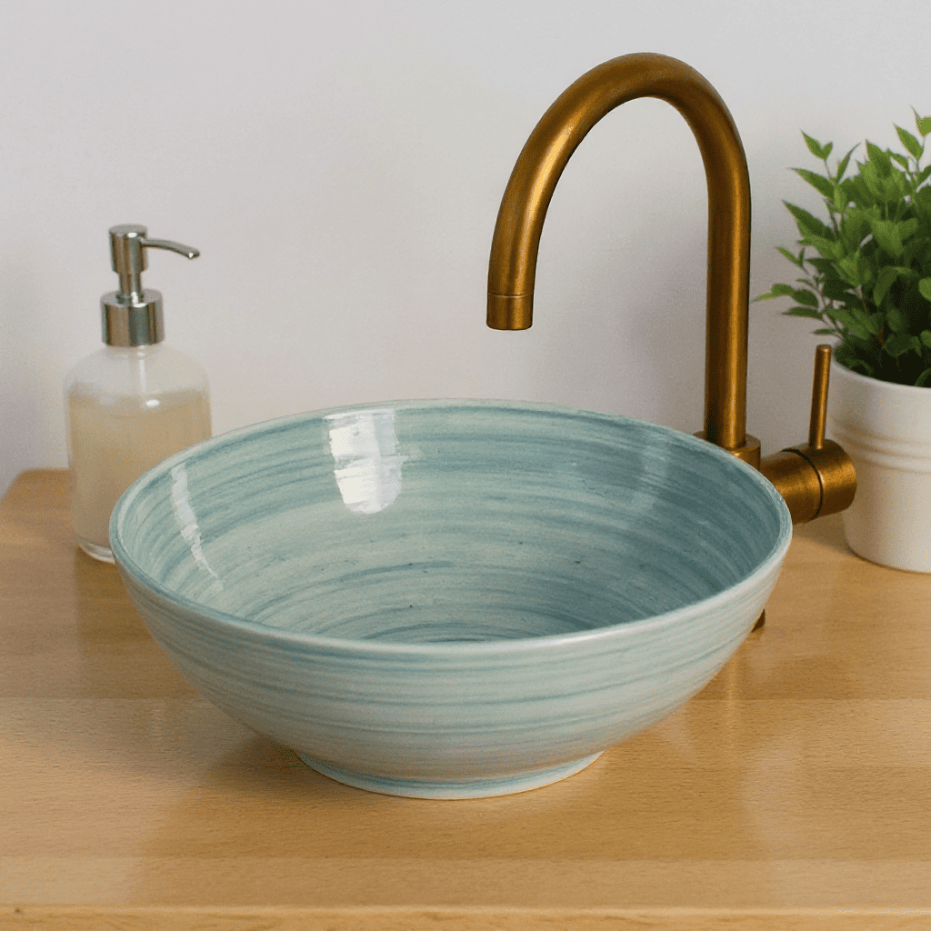 Moroccan Sink - Handmade Ceramic Basin - Artisanal Oval Bathroom Sink for Vanity