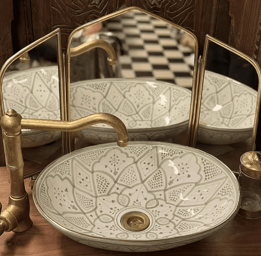 Moroccan Oval Ceramic Sink/Vessel - Hand-Painted Artisanal Basin for Bathroom