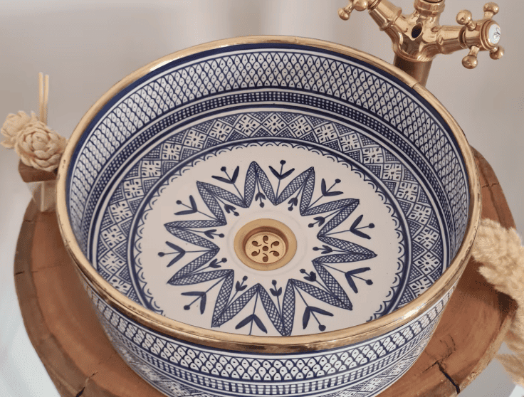 Custom Made Green Ceramic Sink with Brass Rim - Bathroom Vanity Centerpiece for Eco-Friendly Decor