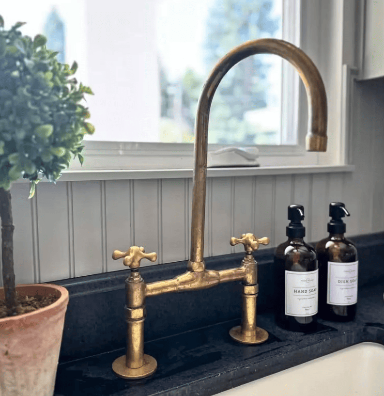 brass Bridge Faucet, unlacquered brass faucet- Kitchen Faucet -free shipping