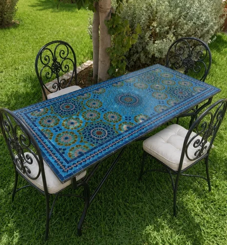 Moroccan Mosaic Tile Table – Zellige Art, Indoor Outdoor,Bohemian Luxury table