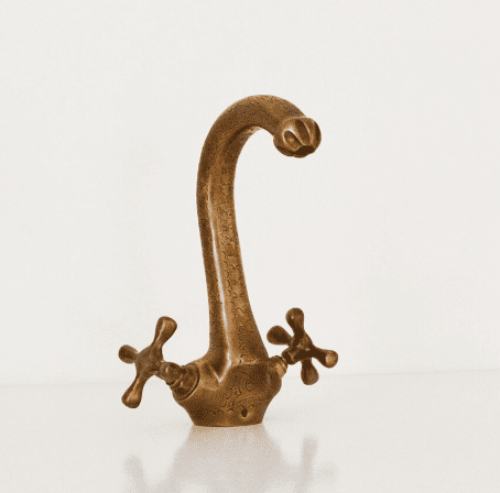 Engraved Antique Looking Bronze Faucet,Handcrafted Vanity Sink Faucet, Single Hole Brass Vanity Faucet for Bathroom