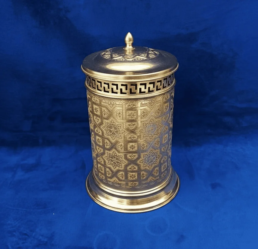 Moroccan Brass Waste Basket – Vintage Bathroom Decor, Luxury brass Trash Can