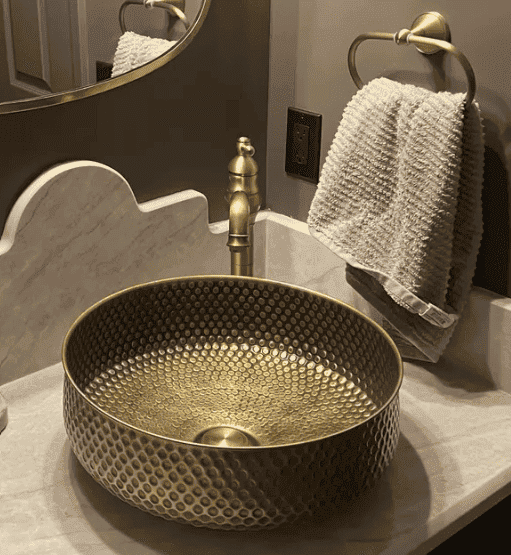 Handmade Moroccan Copper Sink – Round Vessel Bathroom Basin – Artisan Hammered