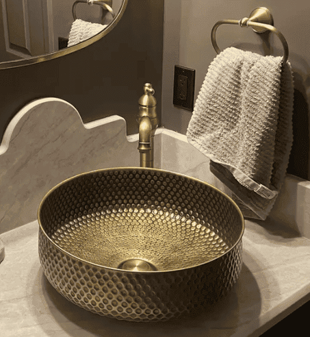 Handmade Moroccan Copper Sink – Round Vessel Bathroom Basin – Artisan Hammered