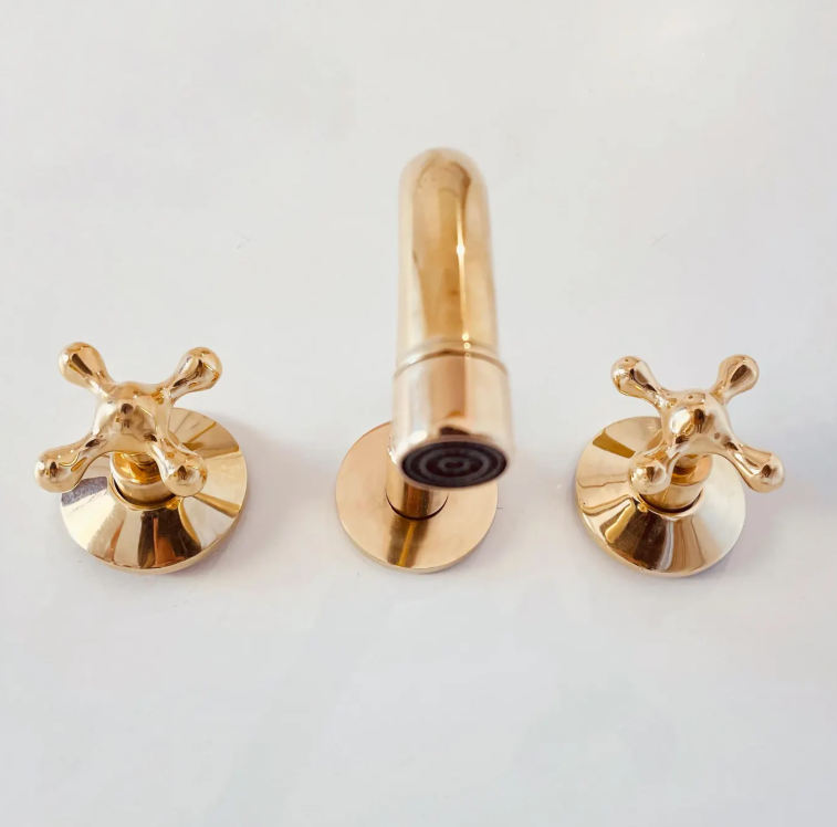 Brass  Wall Mount Faucet, Vintage Bathroom Sink with Cross Handles