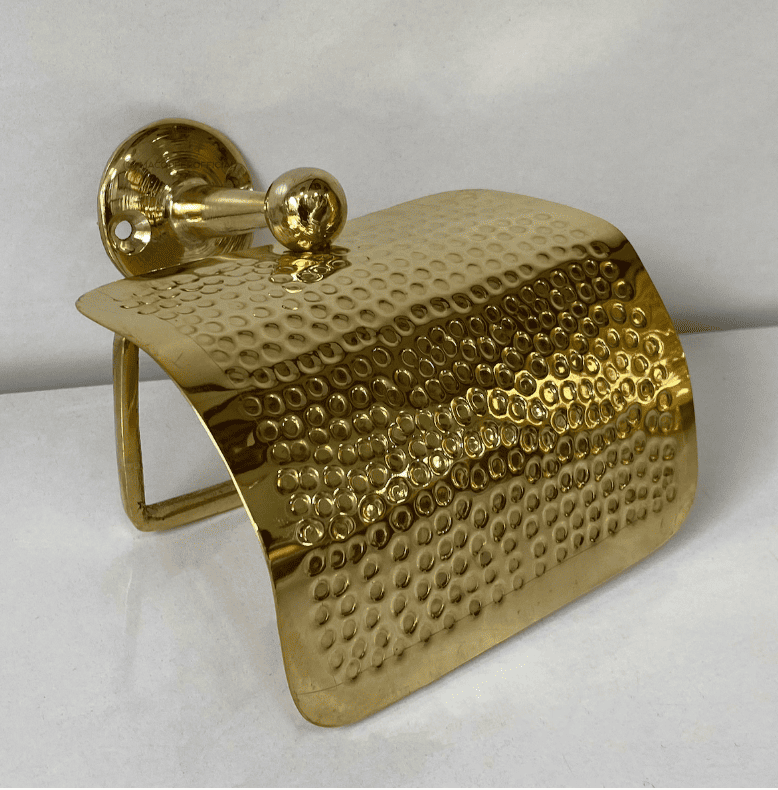 Brass Toilet Paper Holder, Handcrafted Powder Room Roll Holder Hammered
