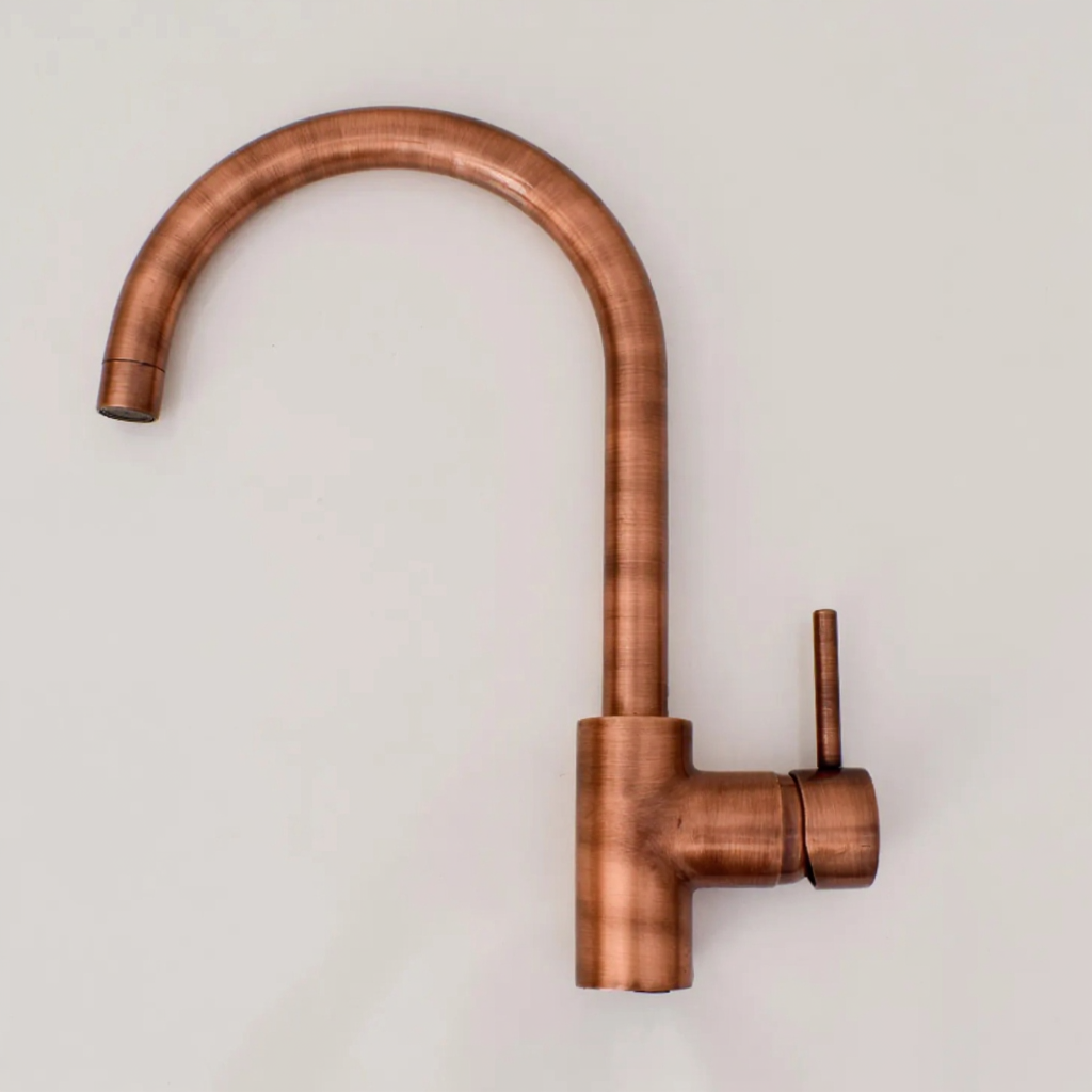 Swan Neck Unlacquered Copper faucet, Unlacquered Copper Bathroom Faucet, Island Faucet