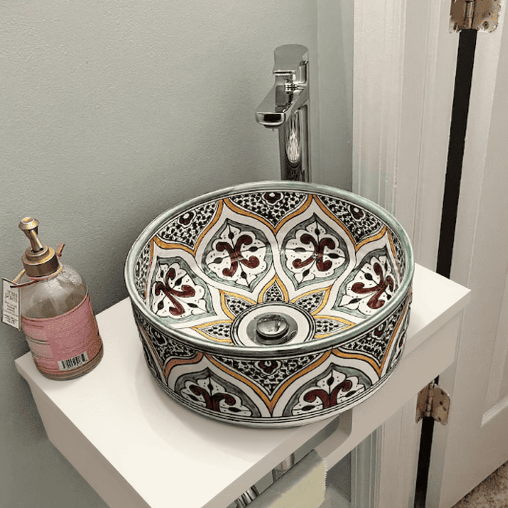 Artisanal Moroccan Ceramic Sink - Handcrafted Bathroom Vanity Basin