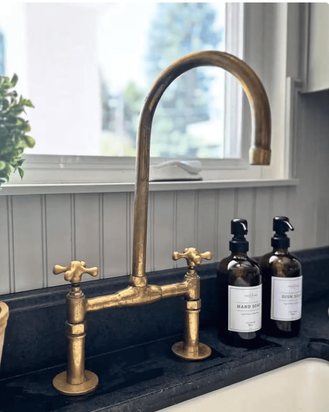brass Bridge Faucet, unlacquered brass faucet- Kitchen Faucet -free shipping