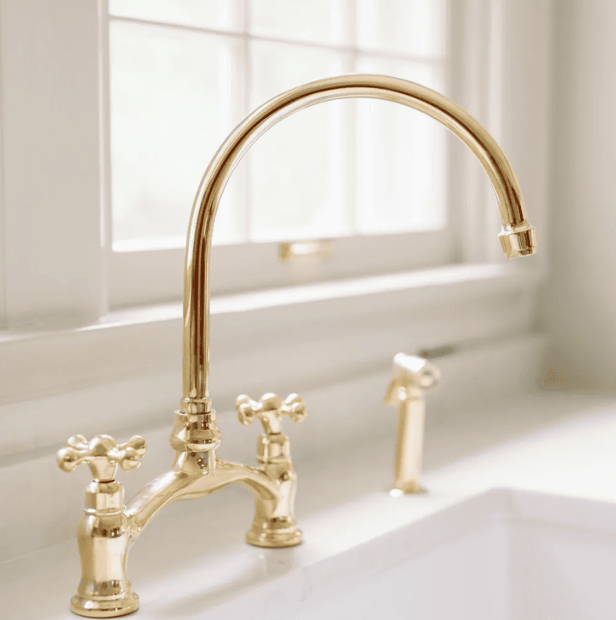 Brass Bridge faucet, Aged Brass Kitchen Sink Faucet, Vintage Lever Handles