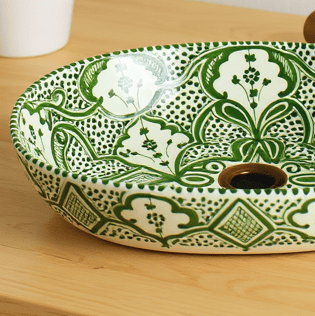 Oval Ceramic Bathroom Basin, Colorful Artisanal Countertop Sink for Vanity