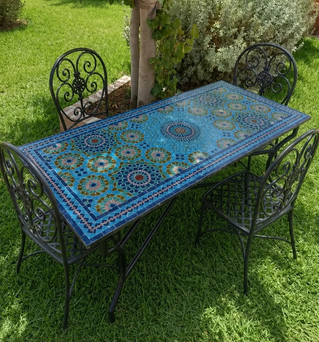 Moroccan Mosaic Tile Table – Zellige Art, Indoor Outdoor,Bohemian Luxury table