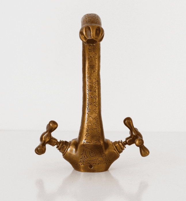 Engraved Antique Looking Bronze Faucet,Handcrafted Vanity Sink Faucet, Single Hole Brass Vanity Faucet for Bathroom