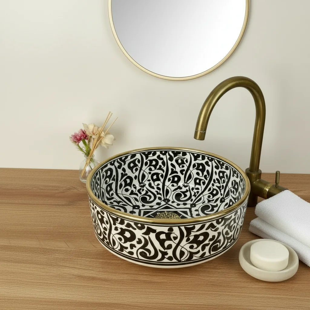 handmade  Flower Ceramic Bathroom sink - CUSTOMIZABLE  Bathroom Sink ,morocan sink