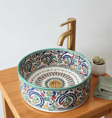 Moroccan Hand-Painted Ceramic Sink | Artisan Bathroom Vanity Centerpiece