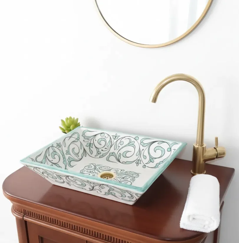 Handmade Moroccan Rectangular Ceramic Sink | Artisanal Clay Farmhouse Basin | Free Shipping