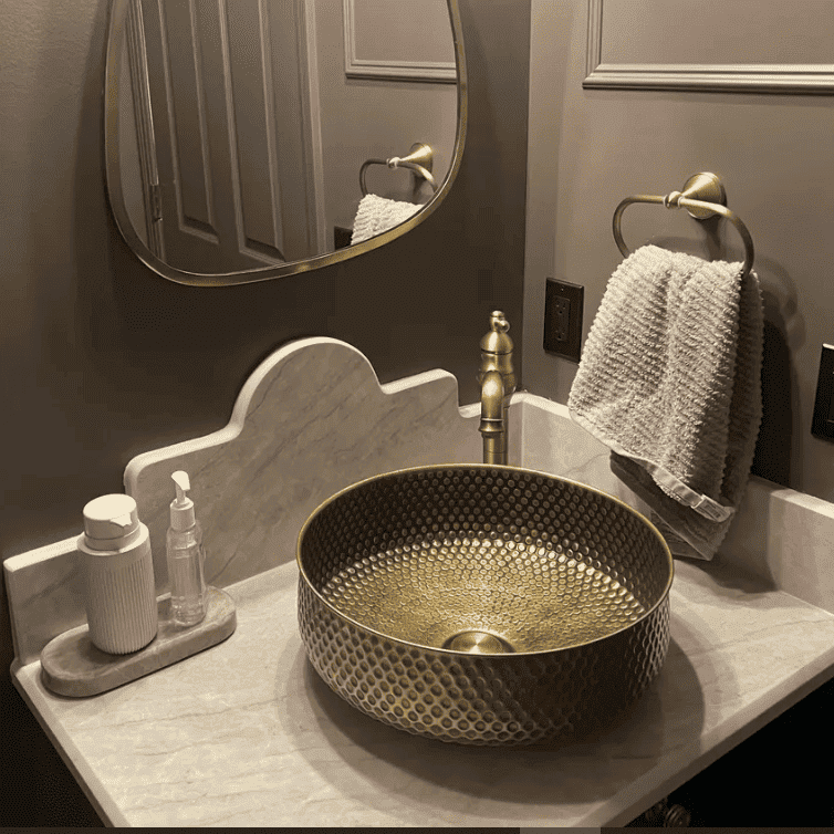 Handmade Moroccan Copper Sink – Round Vessel Bathroom Basin – Artisan Hammered
