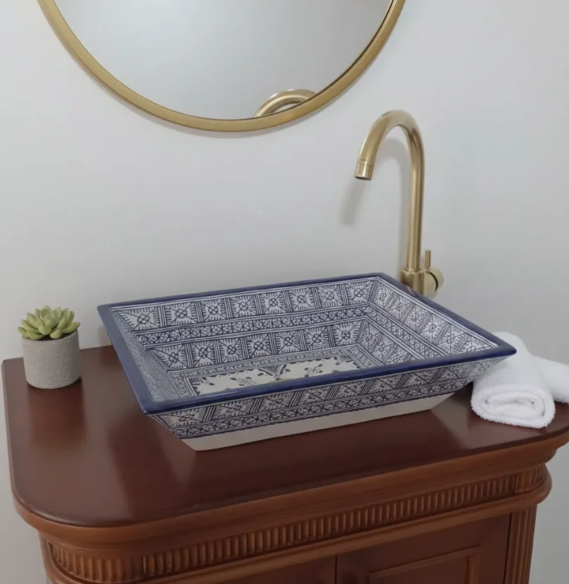 Moroccan Ceramic Sink | Handmade Rectangular Farmhouse Basin | Free Shipping & Lifetime Guarantee