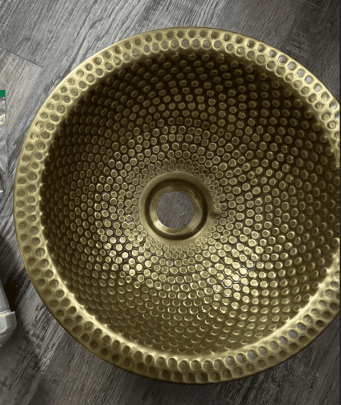 Hammered Brass Vessel Sink - Vintage Bathroom Vanity Basin, Free Shipping