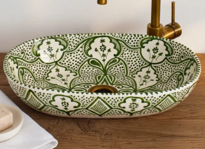 Oval Ceramic Bathroom Basin, Colorful Artisanal Sink for Vanity free shipping