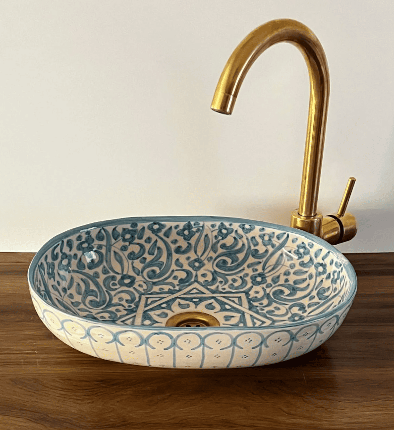 Modern Bathroom Sink: Hand-Painted Oval Ceramic Vessel