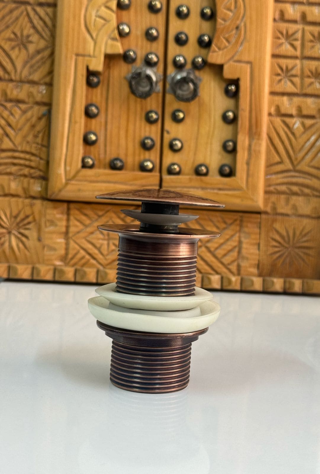 Solid Copper Sink Drain & Strainer Assembly - Brushed & Unlacquered