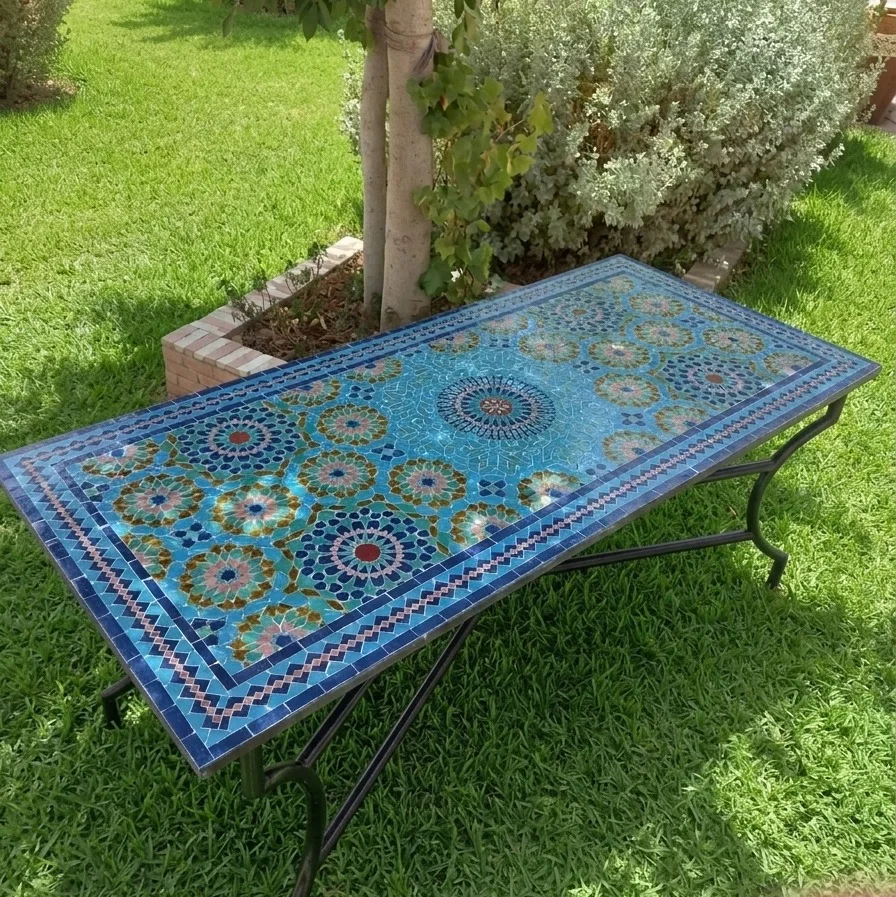 Moroccan Mosaic Tile Table – Zellige Art, Indoor Outdoor,Bohemian Luxury table