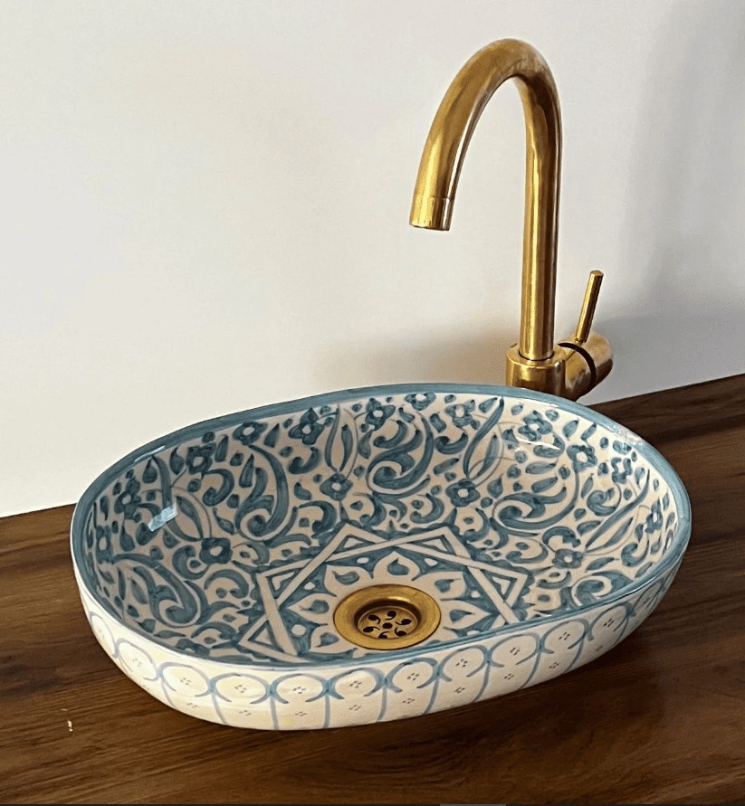 Modern Bathroom Sink: Hand-Painted Oval Ceramic Vessel
